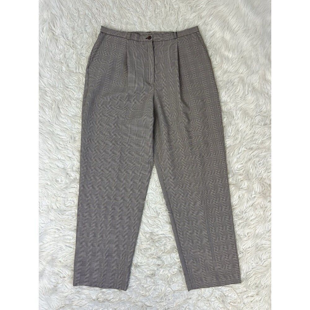 Requirement Womens Plus Size 16 Plaid Vintage 90s Pleated Trouser Brown Pants
